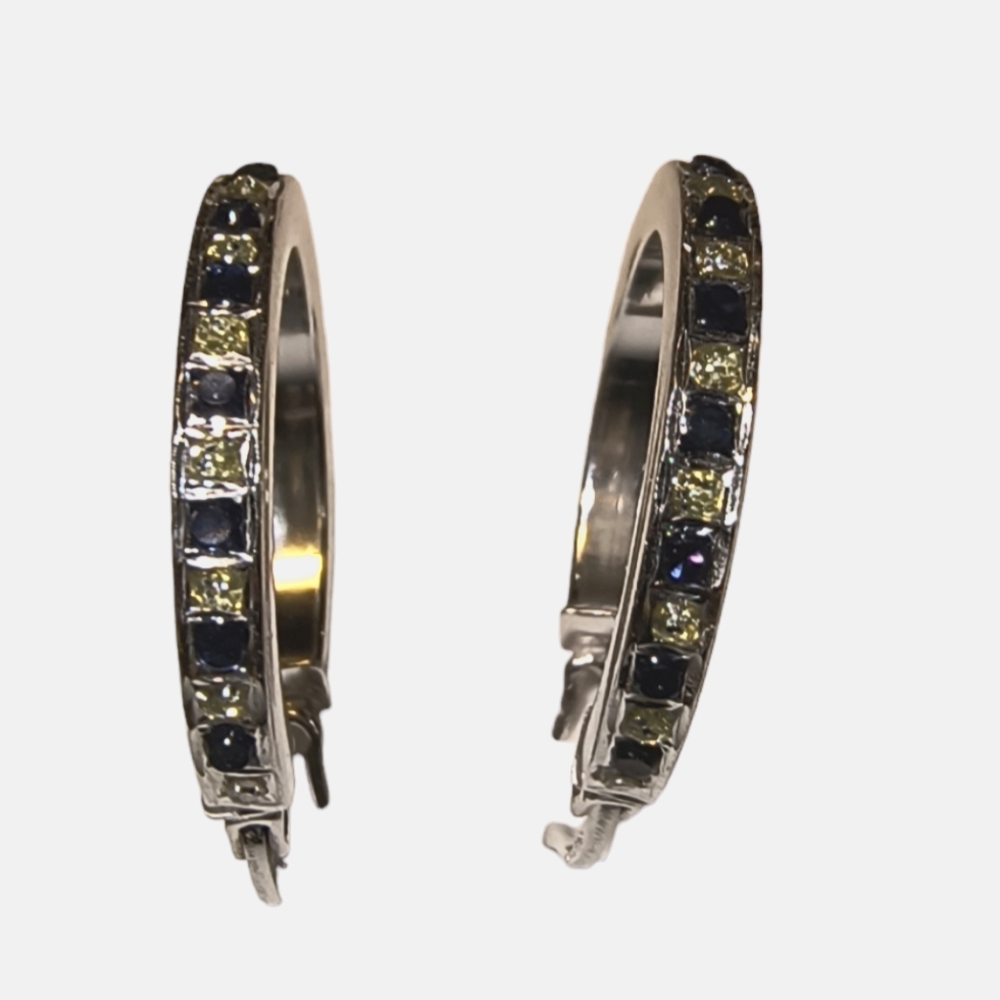 Vintage Crystal & Sterling Silver Medium Hoop Earrings